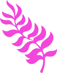Stylized pink fern-like leaf frond is floating on transparent background in flat design style