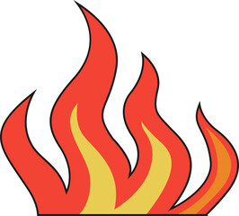 Showing stylized flame shapes in flat design with red orange yellow curves, transparent background