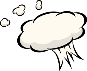 Comic explosion smoke cloud is appearing in flat cartoon style on transparent background