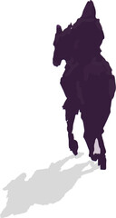 Flat vector canine silhouette is walking left on transparent background, casting black shadow