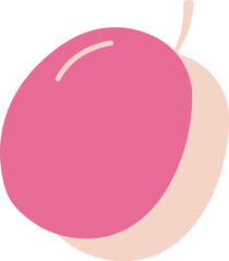 Flat-design fruit is featuring pink rounded body with cream silhouette, stem, transparent backdrop