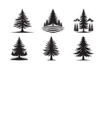 Set of  Silhouette icon of a pine tree , isolated on a white background