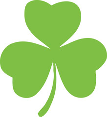 Flat green three-leaf clover is being shown with heart leaves thin stem on transparent background