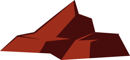 Low-poly red rock formation is showcasing flat base and angular facets on transparent background