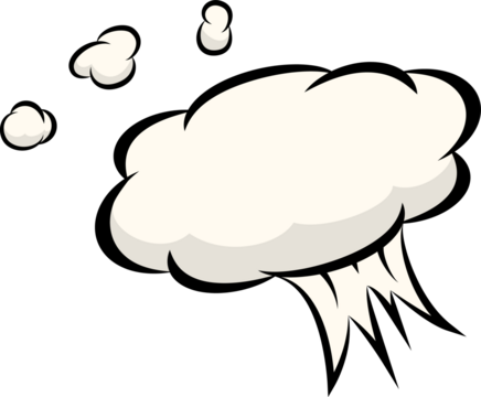 Comic explosion smoke cloud is appearing in flat cartoon style on transparent background