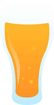 Naklejki Pint glass is showcasing amber beer and rising bubbles in flat design on transparent background