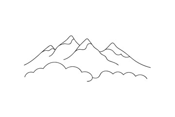 Minimalist line art mountain range illustration cloudscape