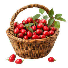 Fresh rosehips in a wicker basket