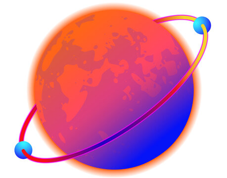 Naklejki Abstract planet sphere is floating in flat design with ring and satellites, transparent background