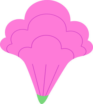 Fototapeta Stylized flat pink cloud is floating on transparent backdrop, featuring green-tipped base