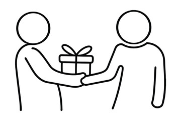 Simple line art illustration gift giving two people