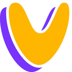 3D render boomerang shape is floating on transparent background with yellow face and purple shadow