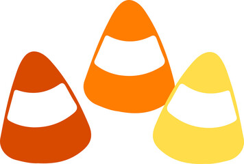 Stylized candy corn pieces floating on transparent background in flat vector illustration