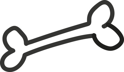 Vector illustration is showing single stylized bone with black outlines on transparent background