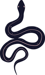 Serpent illustration is showing navy snake with pink stripe, speckles on transparent background