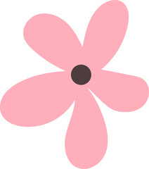 flat minimal blossom is floating on transparent background with five pink petals and brown core