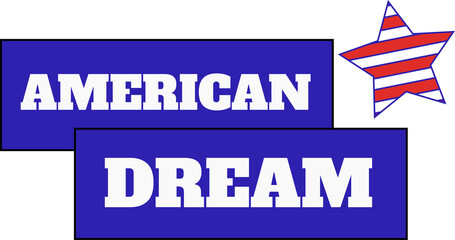 Showing flat design blue AMERICAN DREAM panels and red-and-white star on transparent background