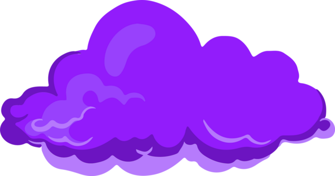 Cartoon-style purple cloud is floating in transparent background, showing gradient shading accents