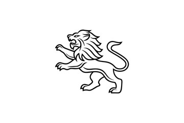 Majestic line-art lion rampant design emblem