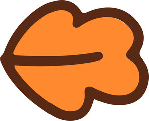 Leaf icon is being shown in flat design with orange fill and brown outline, transparent background