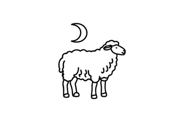 Sheep and crescent moon line art illustration simple design