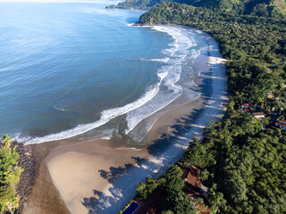 Beautiful Barra do Sahy beach seen from above at dawn