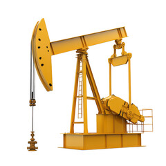 Golden oil pump jack on black background