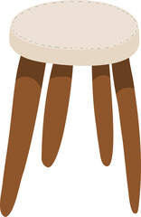Flat design wooden stool is featuring round padded seat and tapered legs on transparent background
