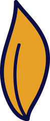 Stylized flame-leaf is floating on transparent background with flat design gold fill, blue outline