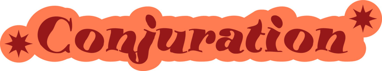 Stylized flat design is featuring Conjuration over coral blob with star motifs on transparent bg