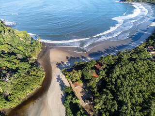 Beautiful Barra do Sahy beach seen from above at dawn