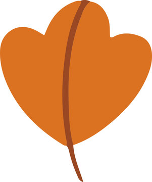 Fototapeta Heart-shaped orange leaf is floating in flat design, featuring brown vein on transparent background