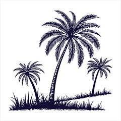 Hand-drawn Tropical Palm Trees Silhouette Illustration of Paradise