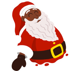 Cartoon Santa Claus is drifting with beard, pom-pom hat, dripping red coat, transparent background