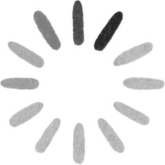 Flat-design loading spinner is featuring twelve speckled ovals rotating over transparent background