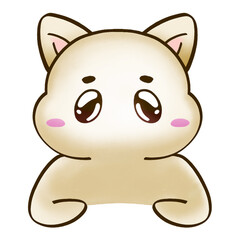 Cute cat-like creature is posing in flat vector art, showing glossy eyes, transparent background