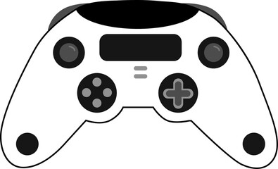 Vector game controller is floating on transparent bg with analog sticks, pads, screen and menu bars