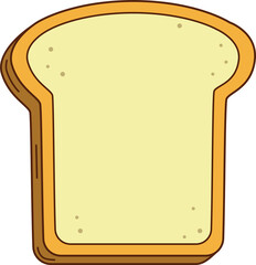 Cartoon slice of bread is floating in flat design with golden brown crust, transparent background