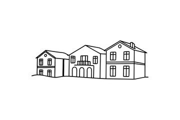 Charming line-art illustration of three connected houses