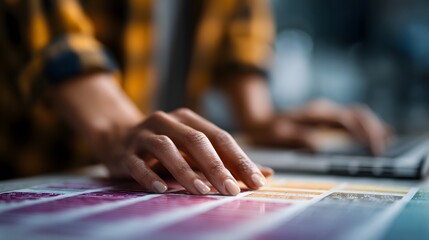 Social media manager scheduling posts using calendar tools and color codes