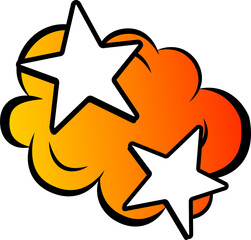 Fototapeta premium Flat burst icon is showing orange-yellow gradient with black-edged stars on transparent background