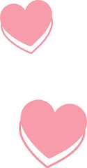 Pair of pink hearts are showcasing flat design, layered shadow duplicates on transparent background