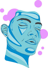 Abstract digital design is showing blue head floating on transparent canvas with magenta circles