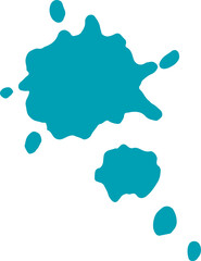 Abstract cyan paint splatters are floating on transparent background, showing three ink blot shapes