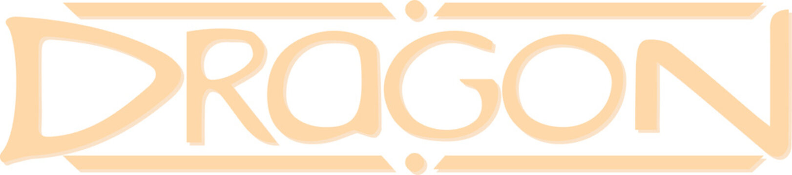 Stylized DRAGON text is shining in flat design with gradient bars and dots on transparent canvas