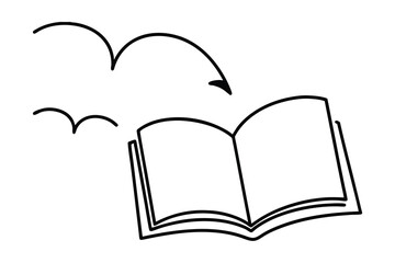 Open book line art illustration flying birds knowledge education
