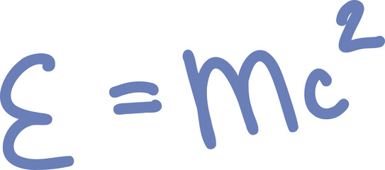 E=mc² equation is being shown in stylized blue brushstroke letters, transparent background