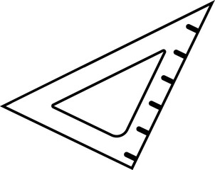 Drafting triangle is being displayed tilted in flat design with edge marks, transparent background