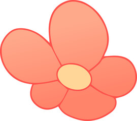 Flower is blooming in flat cartoon featuring six orange gradient petals on transparent background