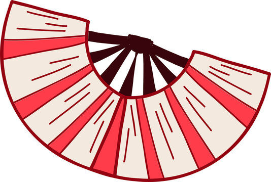 Fototapeta Flat folding fan is showing alternating red cream panels and black ribs on transparent backdrop